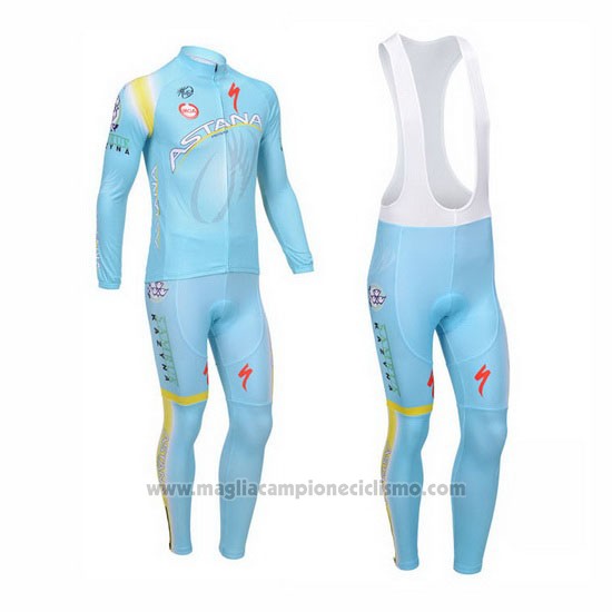 2013 Abbigliamento Ciclismo Astana Azzurro Manica Lunga e Salopette